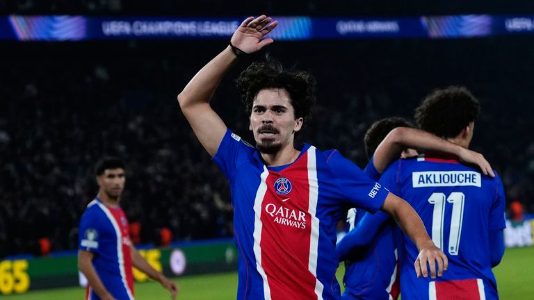 PSG's Vitinha celebrates putting his side back in front against Barcelona